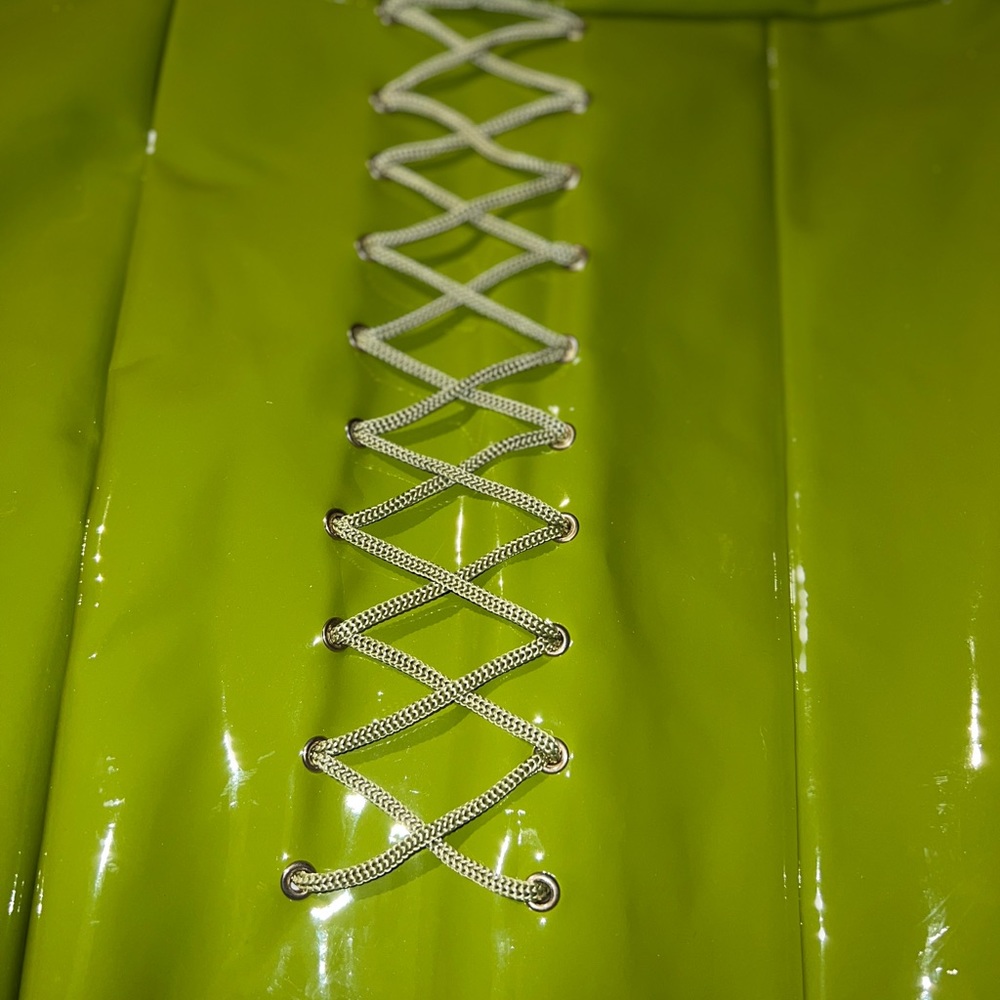 Oh Polly Lime Green Patent Lace-Up Midi Skirt